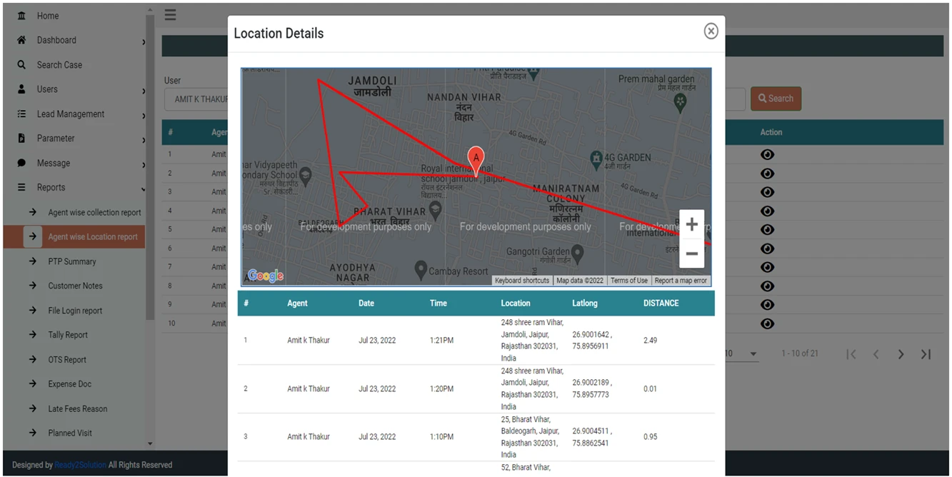 Real-time GPS tracking of collection executive visits